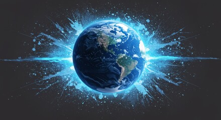 Obraz premium Planet Earth Energy Burst Artwork - Abstract planet artwork, vibrant energy, cosmic explosion, global impact, environmental theme