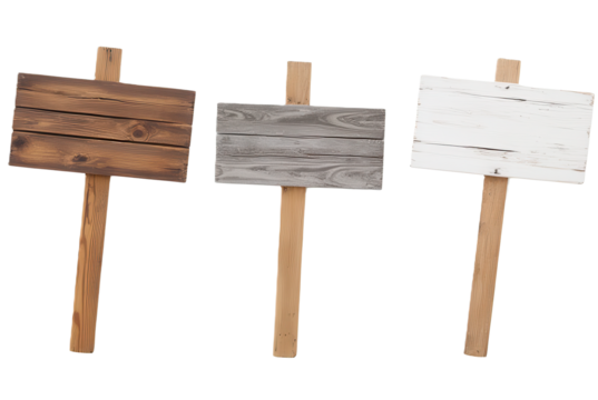 Three Wooden Blank Signs on Sticks for Custom Messages or Labels