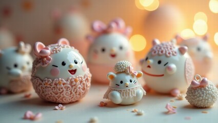 Obraz premium Charming ceramic animals with intricate designs and warm lighting decor