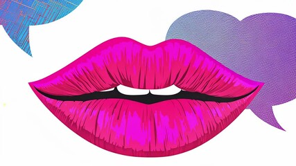 Colorful Pop Art Animation of Pink Lips with Vibrant Speech Bubble. Concept of modern art, bold expression, graphic style, contemporary creativity, retro fashion - Powered by Adobe