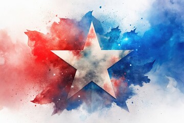 Patriotic Double Exposure Background: Red White Blue Watercolor Stars, 4th of July, Memorial Day, USA, American Flag