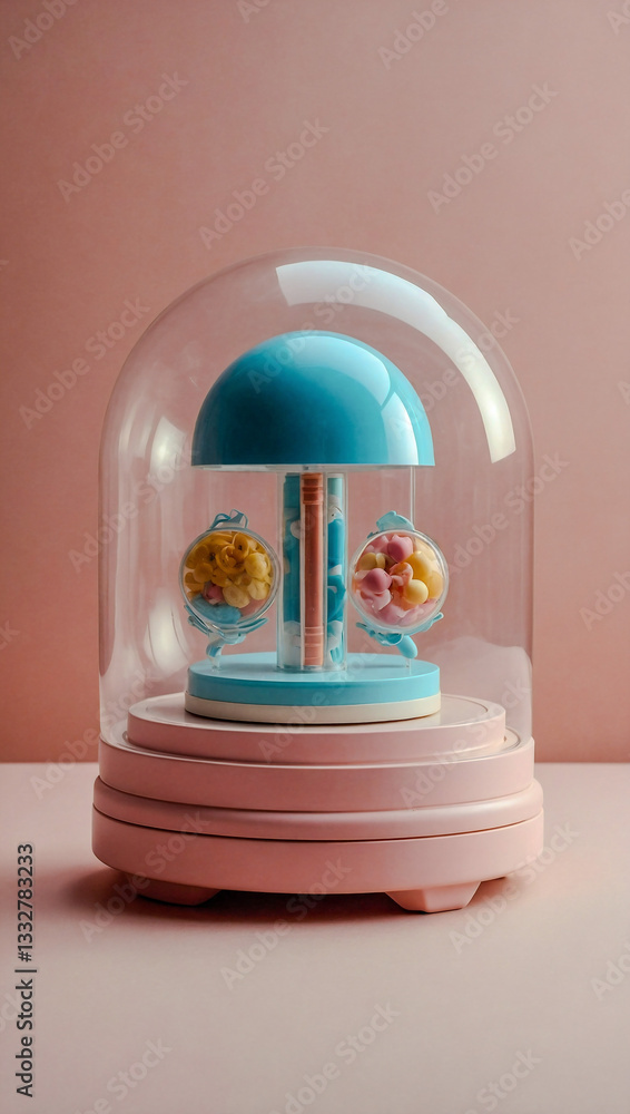 Aufkleber circular frame resembling a capsule toy, adding a playful touch to the design