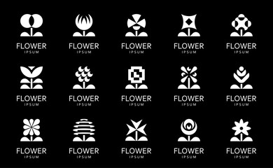 Flowers logos collection. Geometrical abstract logos. Floral ornament Icon