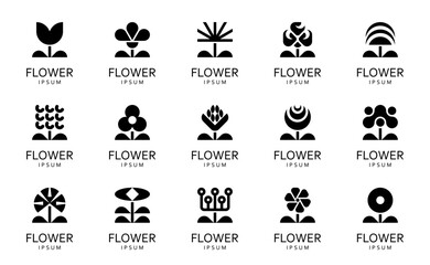 Flowers logos collection. Geometrical abstract logos. Floral ornament Icon