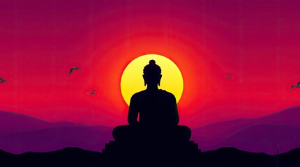Serene Buddha Silhouette at Sunset Meditation Art Print