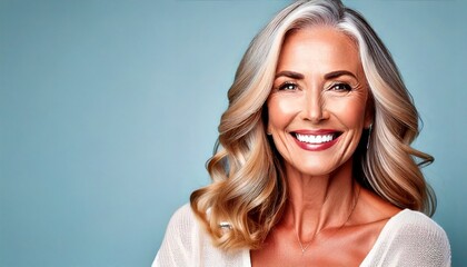 attractive mature woman with perfect white teeth or dentures, older woman middle aged 