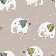 Baby seamless pattern with cute elephants.