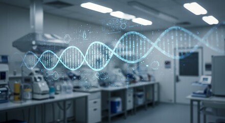 Dna Double Helix Illustration in Laboratory Environment for Scientific Research