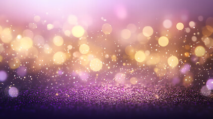 Sparkling Purple and Gold Glitter Background with Bokeh Lights