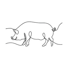 Single Line Drawing of a Domestic Pig Farm Animal