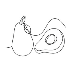 One Line Drawing Avocado, Pear, Fruit, Minimalist, Line Art, Sketch, Simple, Healthy, Food, Design
