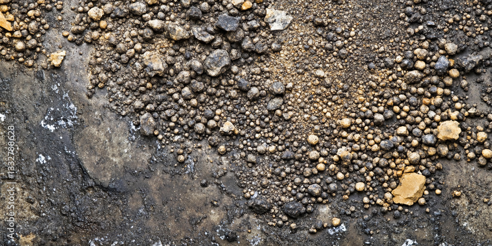 Poster gunpowder grains scattered on a textured surface generative ai