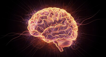 The Illuminated Mind: Power and Potential - A glowing brain, symbolizing intelligence, consciousness, potential, creativity, and energy. A conceptual of mental power