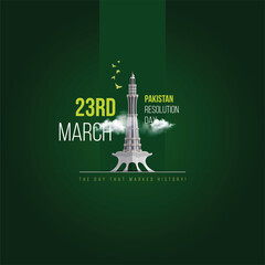 Pakistan Day 23 March Illustration with Minar-e-Pakistan Green Background Template