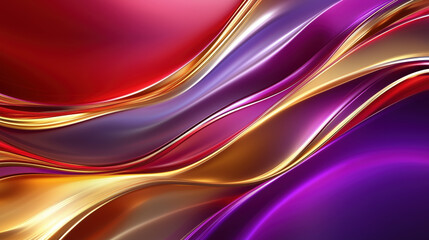 A Smooth Curve in Front with Purple, Red, and Gold Wavy Liquid, Featuring a 3D Purple, Gold, and Red Gradient Color, Elegant Curves, and Smooth Light Reflections in an Abstract Illustration Wallpaper