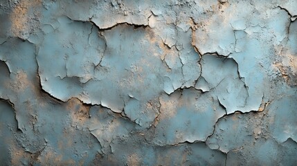 Fototapeta premium Cracked wall showing decaying blue paint and plaster