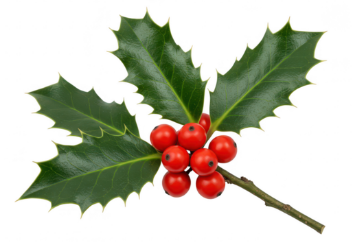 A detailed sprig of holly isolated on transparent background