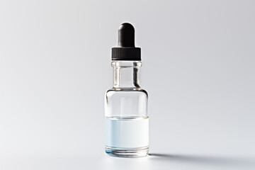 Naklejka premium Clear glass dropper bottle filled with liquid on a soft gradient background, ideal for beauty products and pharmaceuticals.