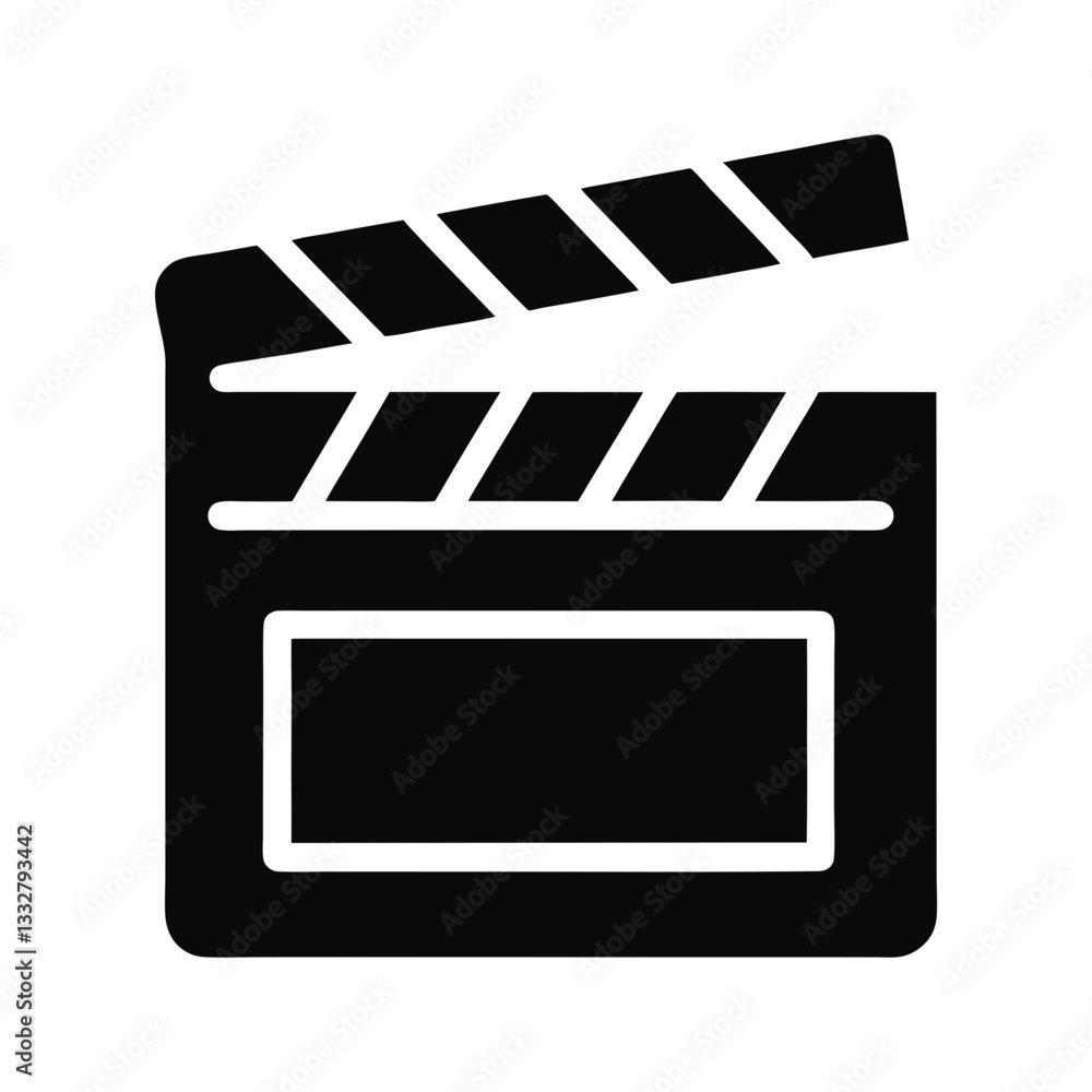 Poster vector icon of a movie clapperboard representing filmmaking and video production, ideal for use in d