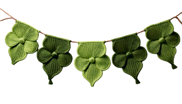 Knitted/ crochet four leaf clover leaf bunting banner.
