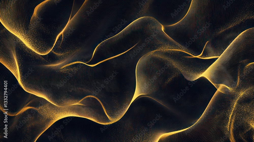 Poster golden abstract wavy texture design with flowing curved lines and elegant gradients creating a luxur