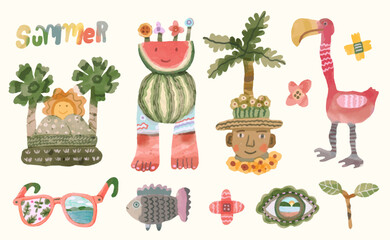 Summer, sea and beach concept. watercolor vector illustration.