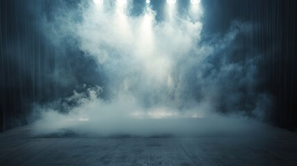 Obraz premium Mysterious Stage with Fog and Spotlights: A Dramatic Setting