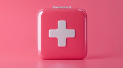 Obraz premium 3D first aid kit with a white cross symbol, perfect for healthcare, emergency, and medical-related designs.