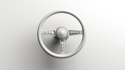 3D steering wheel isolated on a white background, featuring a simple and sleek design.