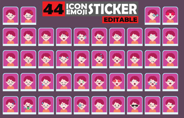 Set of forty-four expressive boy emoji icons for digital platforms and creative projects