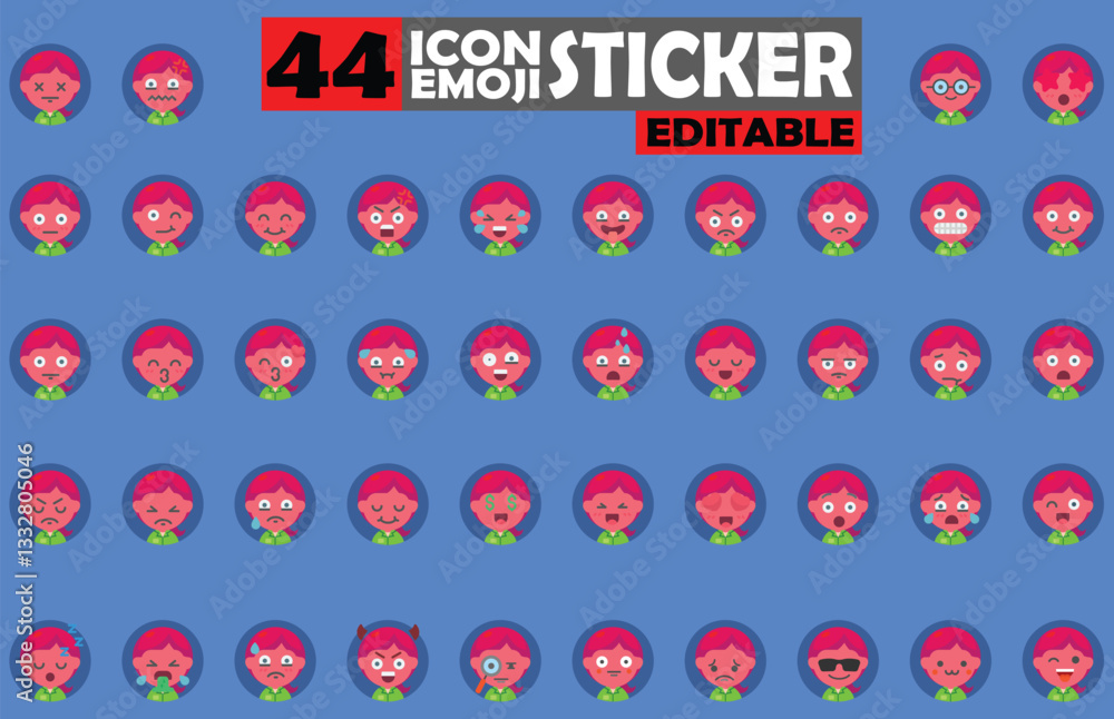 Poster diverse editable emoji faces displaying various emotions and expressions set