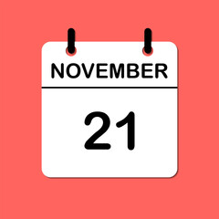November 21. Daily Calendar icon for design. Simple design for business brochure, flyer, print media, advertisement. Easily editable.