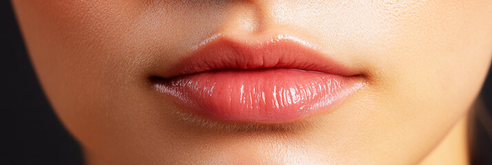 Fototapeta premium A striking close-up of voluptuous, perfectly shaped lips, showcasing the results of a lip augmentation procedure, emphasizing beauty and self-care, banner