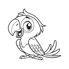 Cute Cartoon Parrot Coloring Page for Kids Simple Black and White Outline Illustration