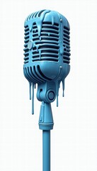 Fototapeta premium A vibrant blue vintage microphone with a dripping paint effect, perfect for music, creativity, or artistic projects. ideal for branding and advertising purposes.