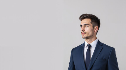 Thoughtful Businessman Portrait Against Light Gray Backdrop