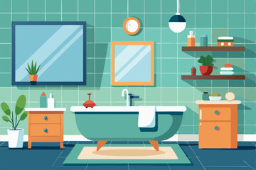 Vector flat illustration of a modern bathroom interior. Perfect for home design, decor, and renovation projects. Simple and clean style for versatile use in interior design visuals.