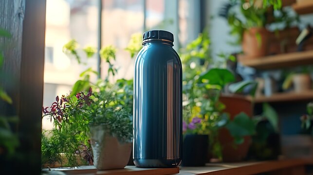 Close up of a reusable water bottle in a sustainable home 32k full ultra HD high resolution