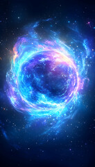 Obraz premium Abstract Cosmic Sphere; glowing planet in space; background stars; digital art; futuristic scene; suitable for science fiction, astronomy, or technology themes