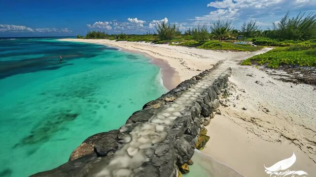 Stunning jetty extending into clear waters of Caribbean beach in Baha's luxury paradise, Jetty on Caribbean beach in luxury destination Bahamas