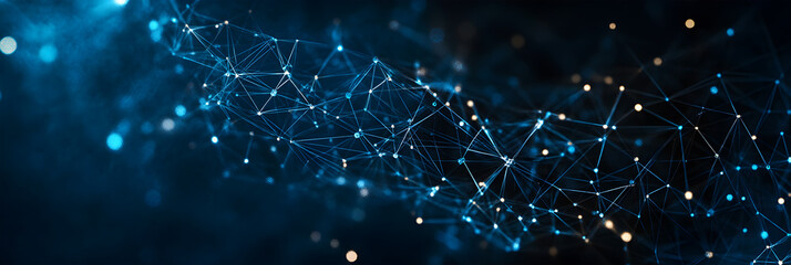 A blue background with a lot of dots and lines. The dots and lines are connected to each other in a way that they form a pattern. The image has a futuristic and technological vibe to it