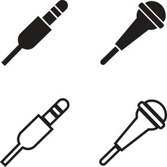 Mic icon in flat, line style set isolated on transparent background