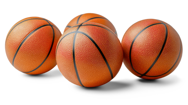 Three basketballs resting on transparent background, ready for game day