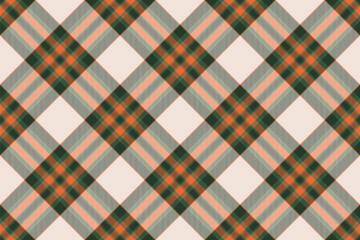 Elegant diagonal plaid pattern in autumnal orange, green, and peach tones. Perfect for textile design, fashion, and fallthemed projects.