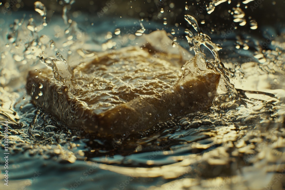 Poster high-speed shot of food being dropped into water, creating a splash and capturing the moment with in