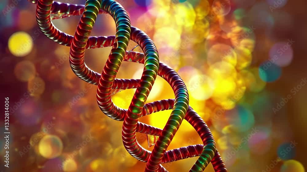 Poster vibrant dna strand illustrated against a colorful background representing data processing and analys