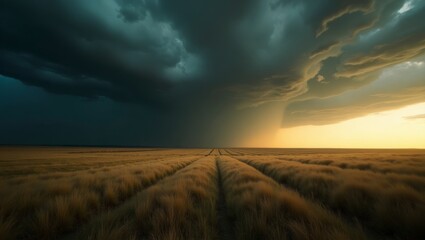 Stormy Sunset Over Field