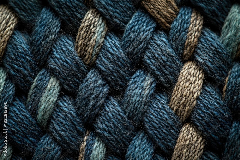 Leinwandbilder close-up of intricately woven threads in shades of blue and beige, creating a textured pattern.