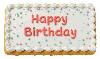 Happy Birthday Decorated, Sheet Cake Baked Bakery Dessert with Icing,  Isolated Transparent PNG