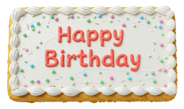Happy Birthday Decorated, Sheet Cake Baked Bakery Dessert with Icing,  Isolated Transparent PNG